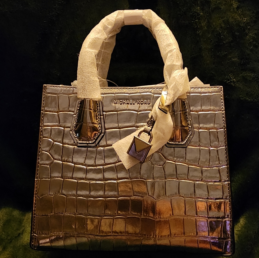 Michael Kors Mercer Medium Crossbody Messenger Satchel Purse HandBag Silver